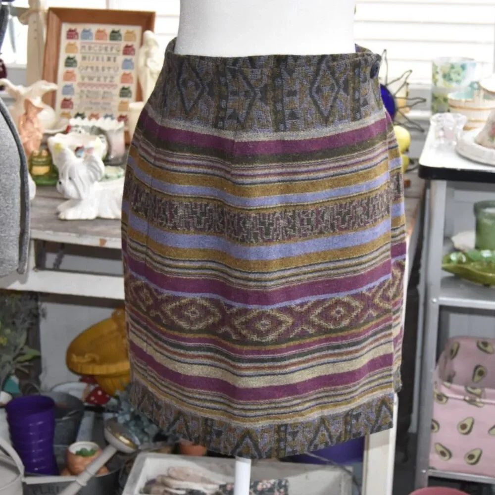 Vintage 90s Casual Corner Wool Mohair Southwestern Tapestry Skirt Size 10 (Med)